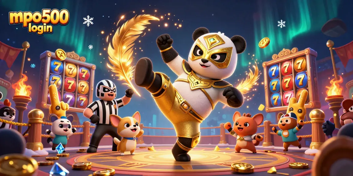 Experience mpo500 login action in an exciting casino scene with vibrant animal characters.
