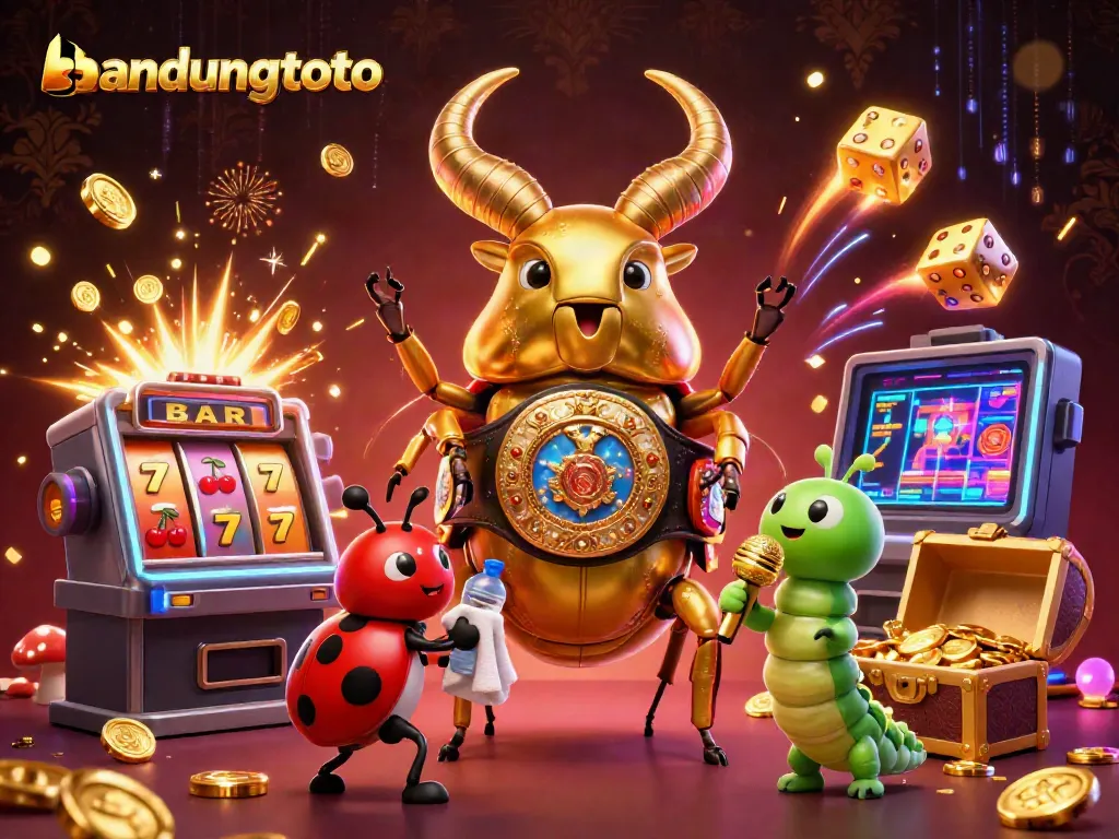 Join the excitement at bandungtoto with a vibrant 3D casino illustration featuring engaging characters and slot visuals.