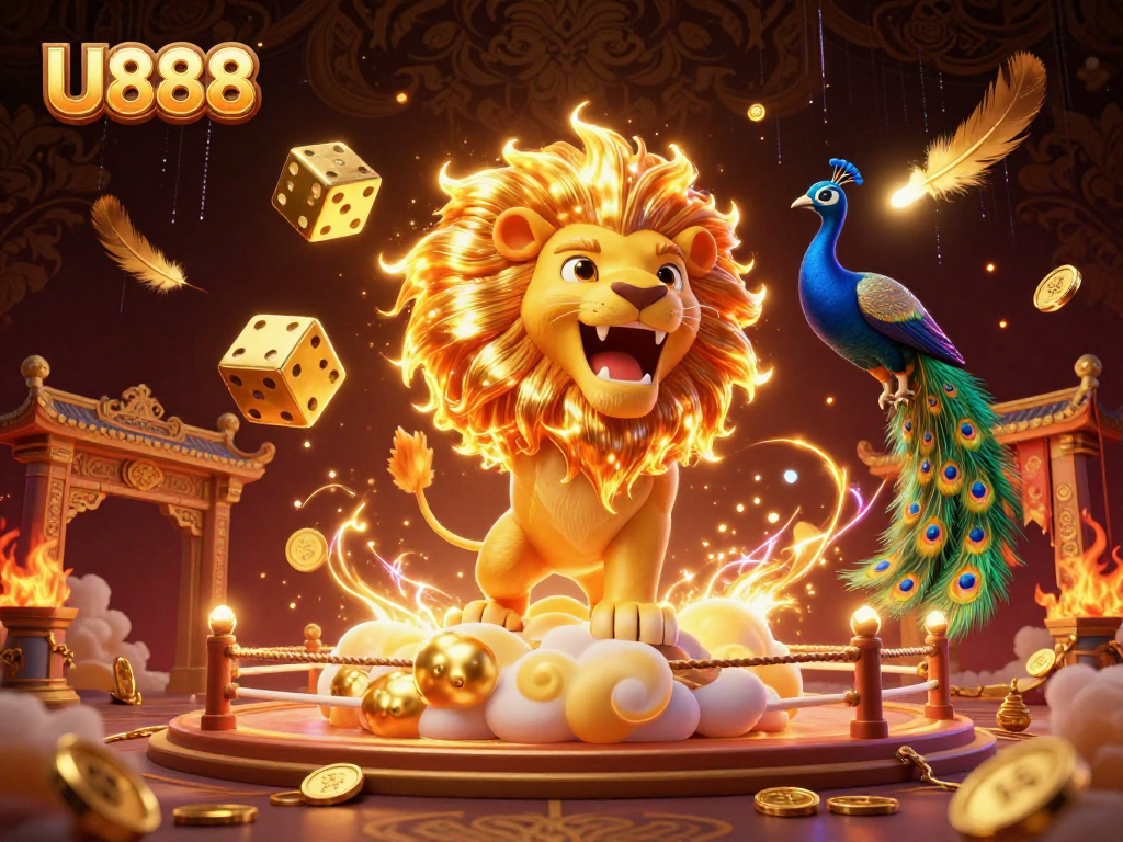 Experience the thrill of U888 with a spectacular 3D casino-themed illustration showcasing gambling excitement.