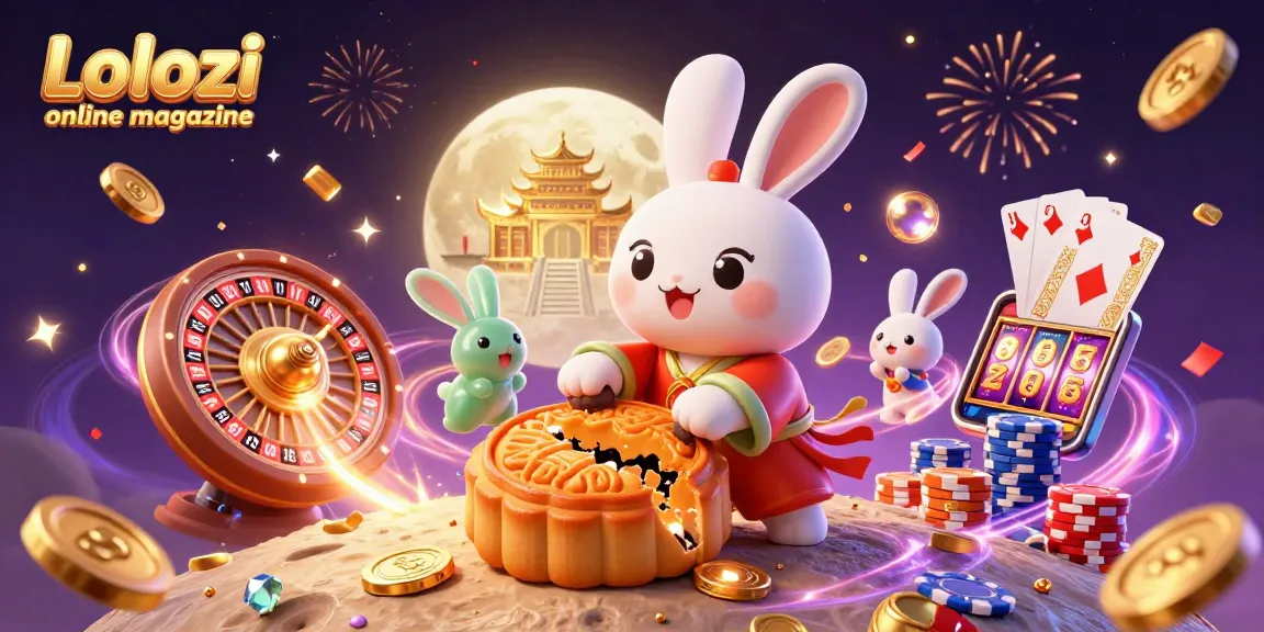 Lolozi online magazine showcases a captivating scene with a moon rabbit and jade rabbit amidst casino excitement.