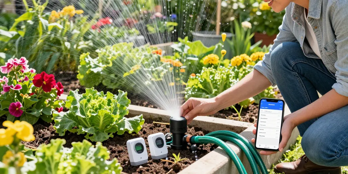 Using a rainpoint sprinkler timer in a flourishing garden to optimize watering and plant growth.