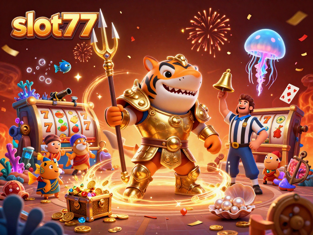 Engage in thrilling slot777 adventures with a golden gladiator shark and dynamic gameplay elements.
