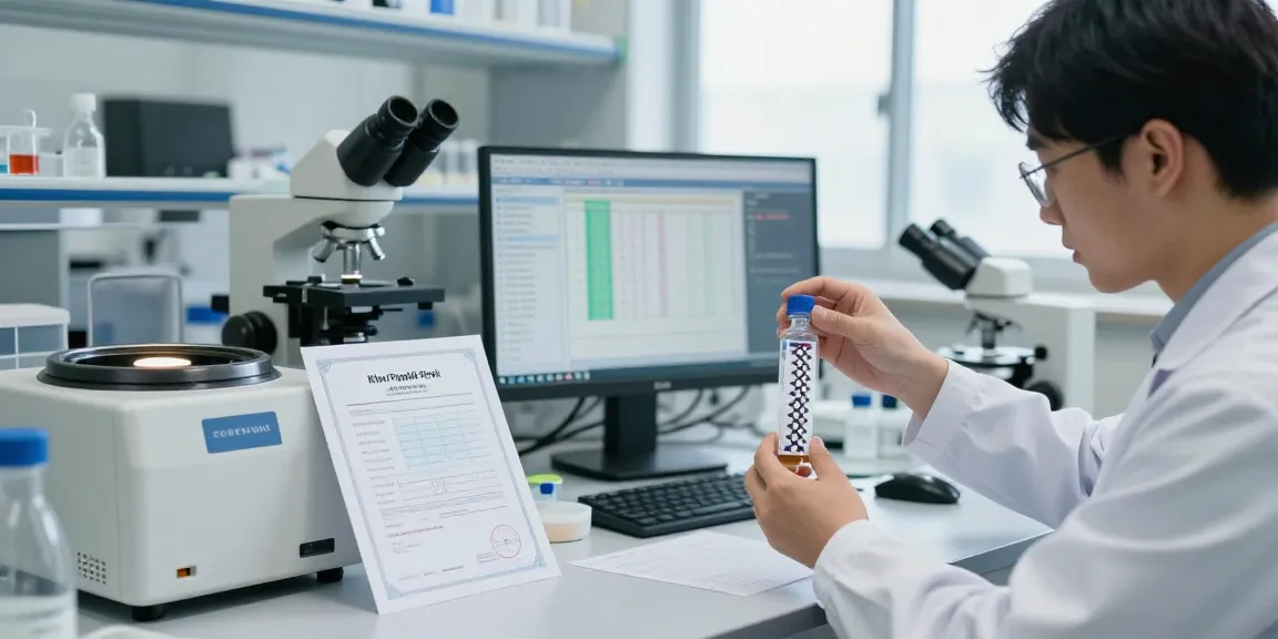 Klow Peptide Stack research at finance.yahoo.com with scientists analyzing peptide compositions and Certificates of Analysis in the lab.