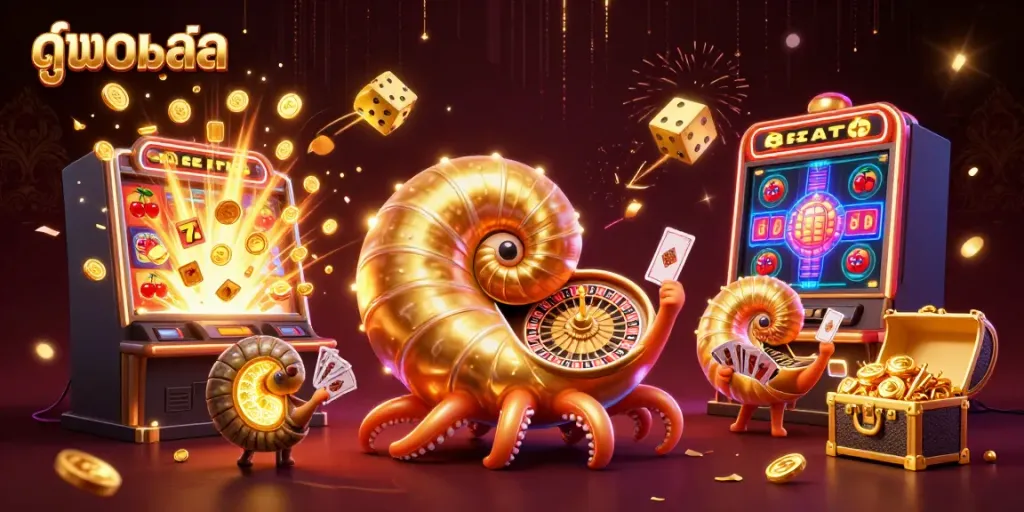 Experience the thrill of ดูบอลสด with an engaging 3D scene bursting with casino elements and excitement.