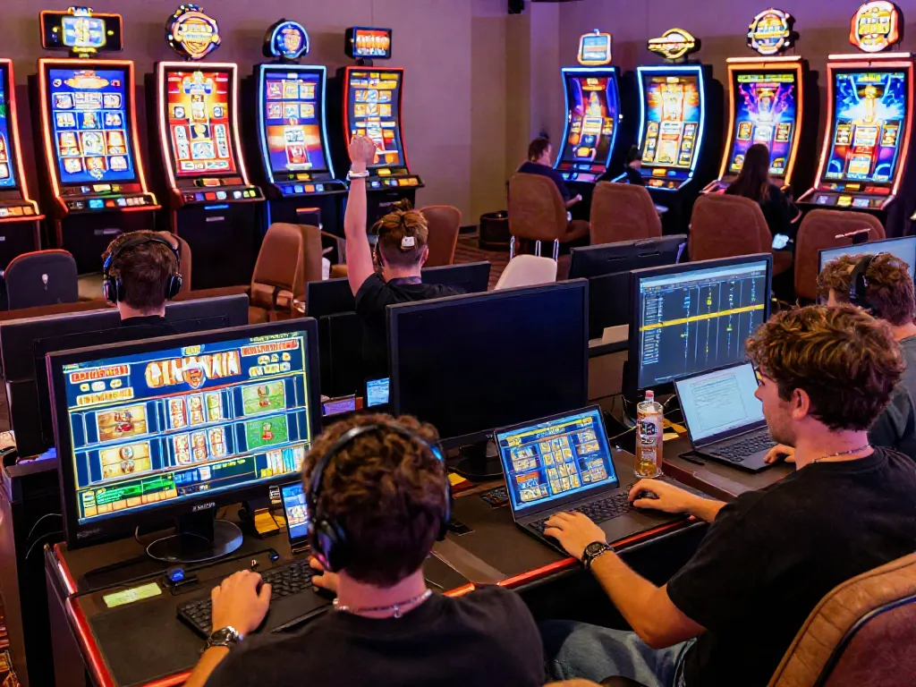 Players enjoying สล็อตเว็บตรง games in a lively online casino environment