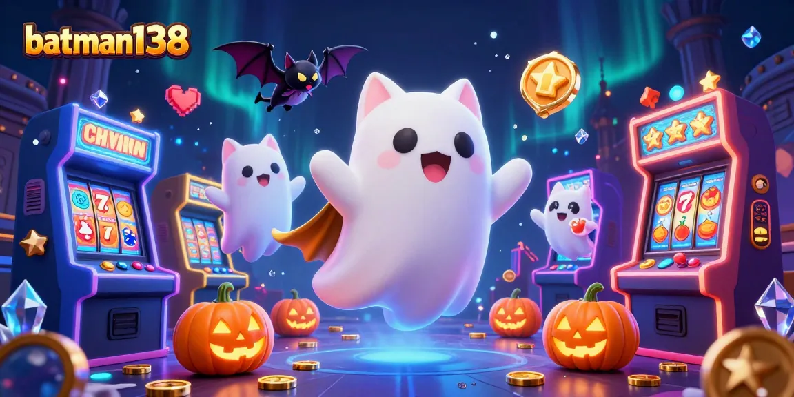 Experience thrilling gameplay at batman138 with a ghostly cat and a vampire bat in a vibrant casino.