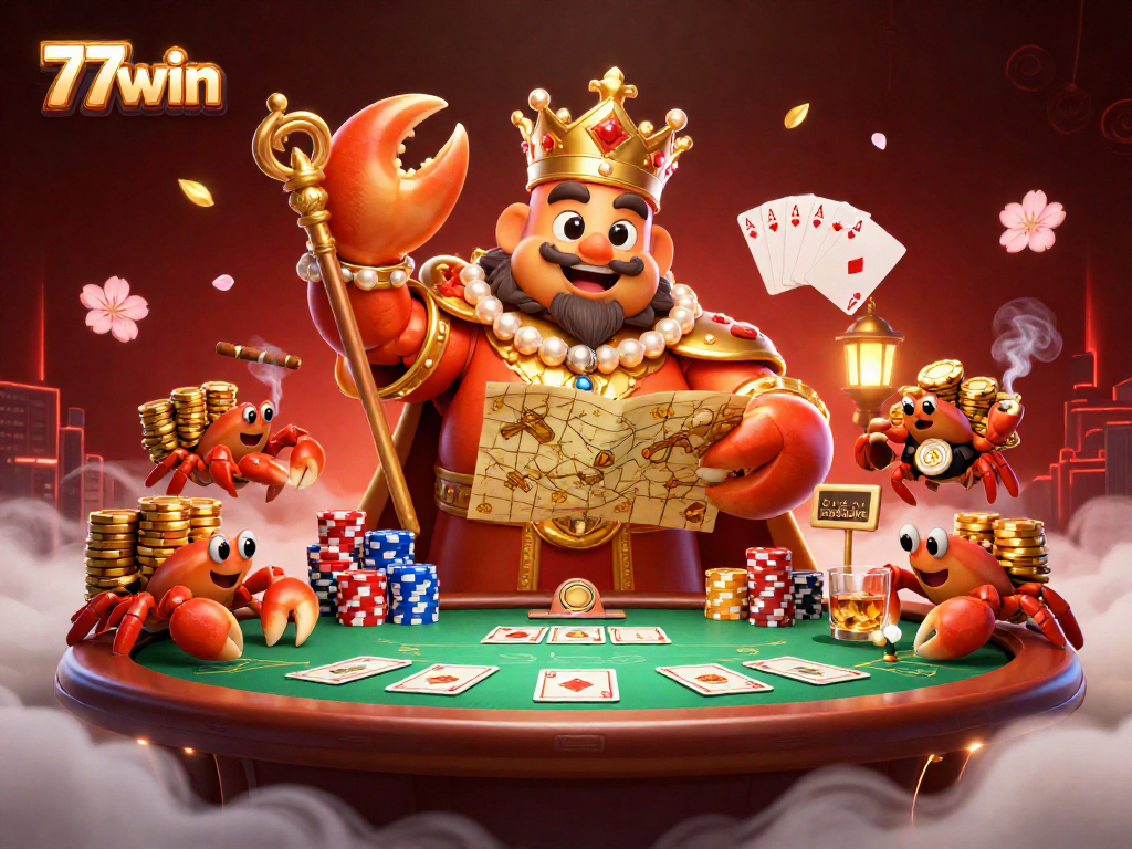 Enjoy thrilling bets with 77win at a luxurious poker table, showcasing a vibrant casino atmosphere.
