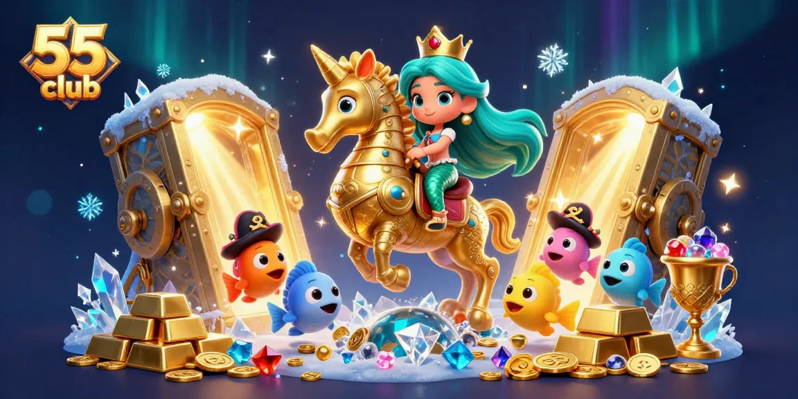 Experience the excitement of 55 club with a vibrant underwater casino scene featuring a mermaid princess and treasures.