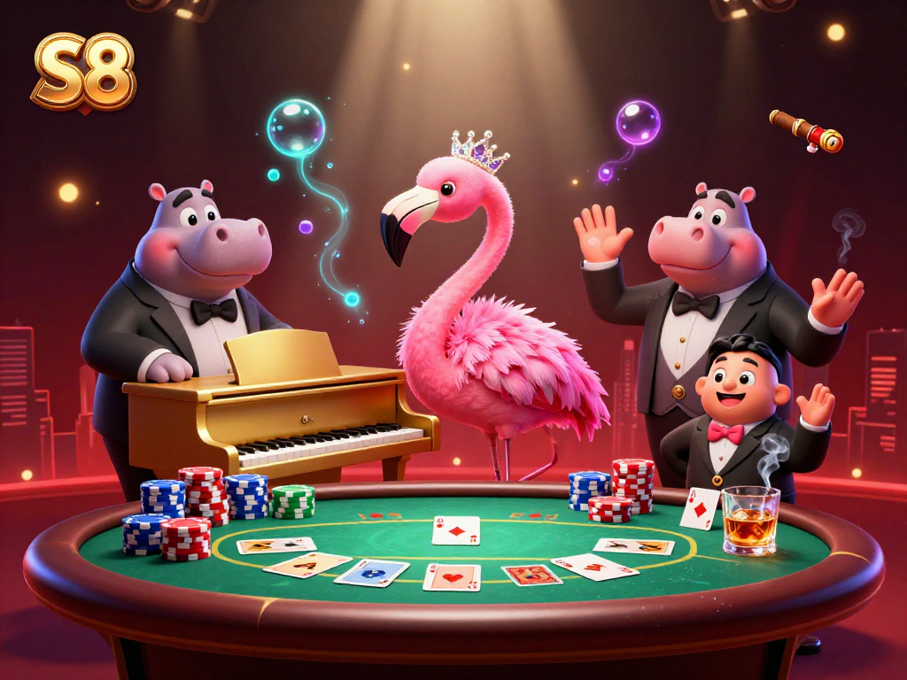 S8 provides an engaging casino atmosphere with a flamingo singer and hippo bassist, enhancing your gambling experience.