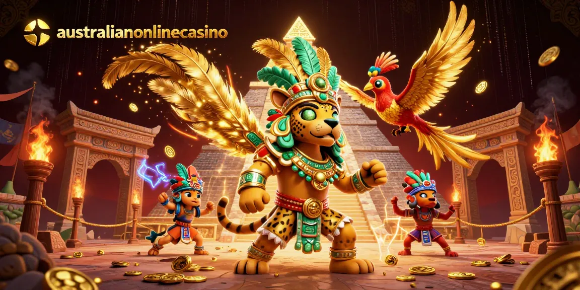 Engage in thrilling gameplay at australianonlinecasino with stunning Mayan-themed visuals and captivating game elements.