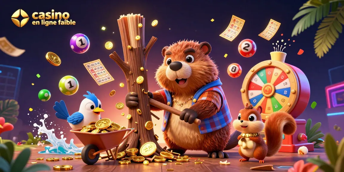 Capturer l'excitation des jeux de casino en ligne fiable avec un castor cartoon collectant des pièces d'or.
