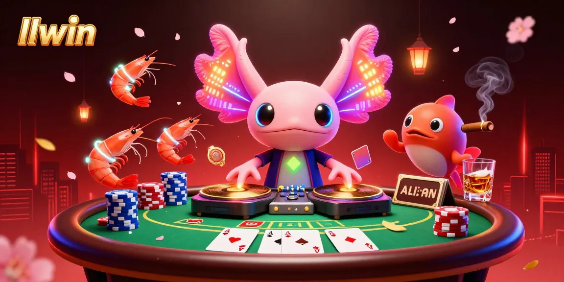 llwin offers an energetic 3D casino scene featuring a DJing axolotl with vibrant gambling elements.