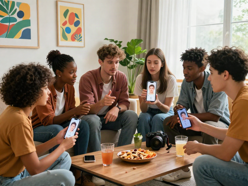 Group discussing a test of attractiveness results in a vibrant living space.