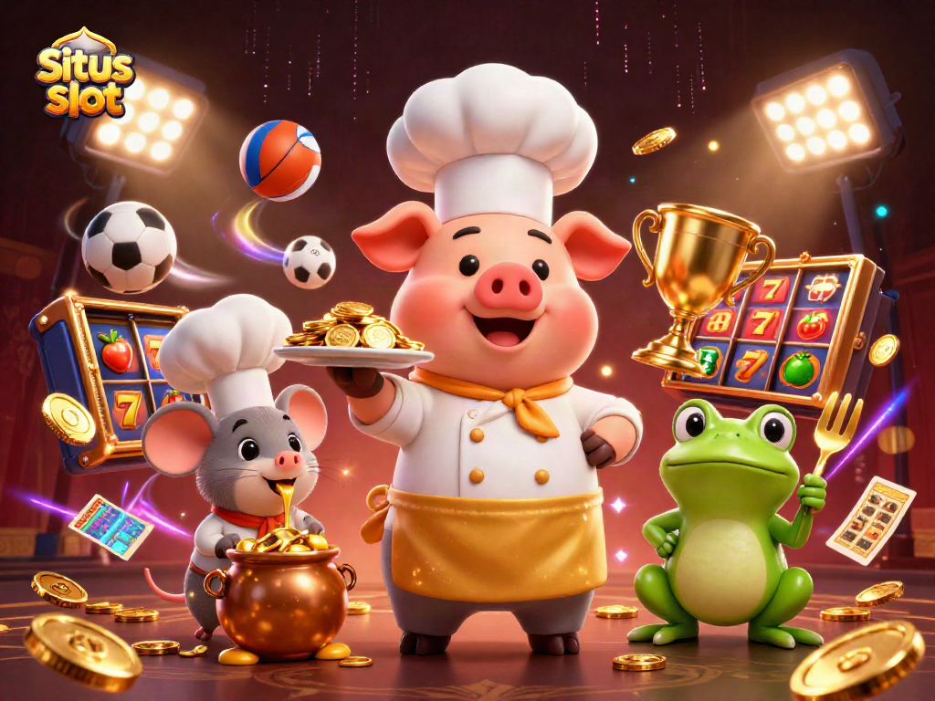 Experience thrilling situs slot games with a vibrant casino scene featuring colorful characters and dynamic elements.