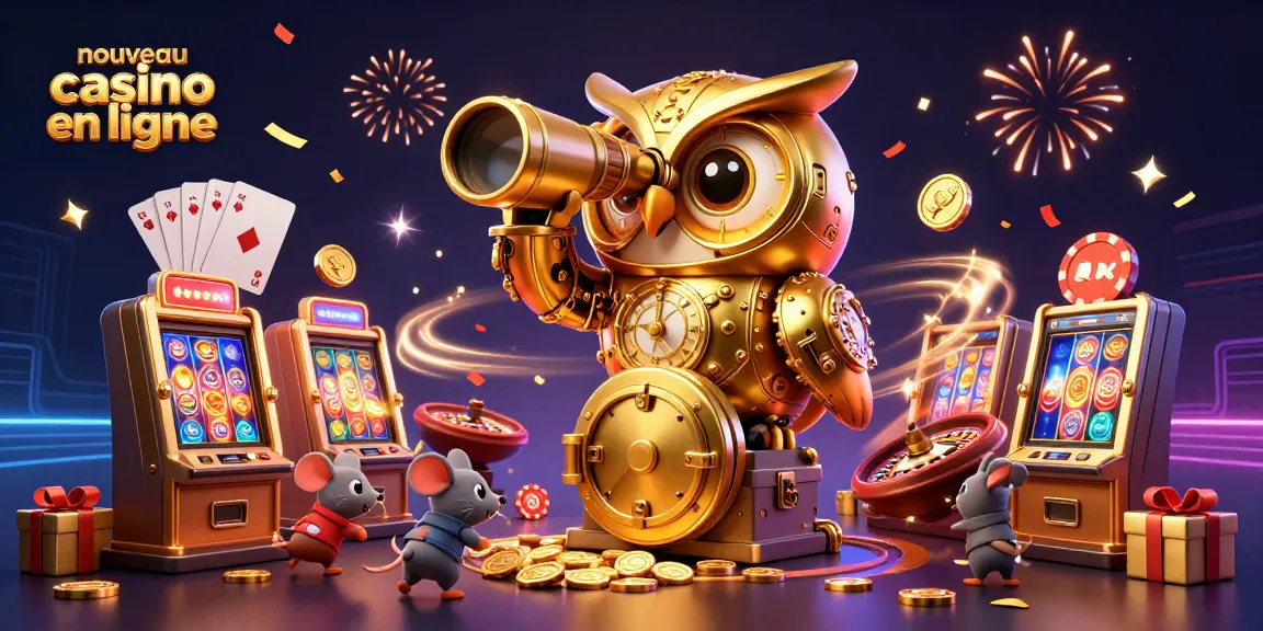 Explorez un nouveau casino en ligne avec un hibou doré et des souris animées sur des machines à sous.