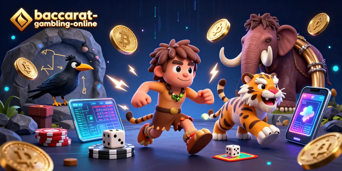 Baccarat-gambling-online showcases a vibrant 3D casino scene with dynamic characters and crypto elements.