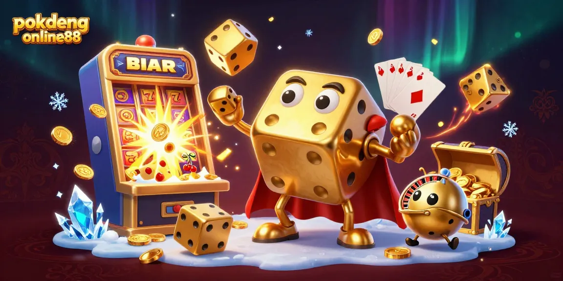 Experience the thrill of pokdeng-online88 with a vibrant casino-themed 3D illustration, showcasing dynamic game elements.