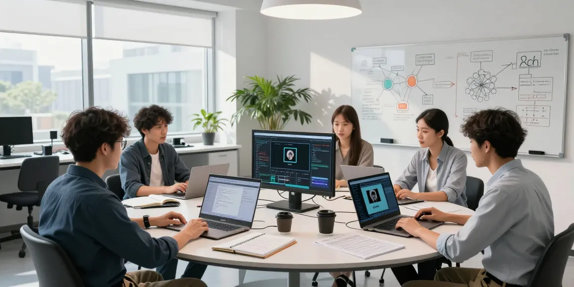 Collaborative data scientists engaging in AI Image Detection analysis within a modern lab environment.